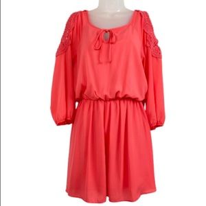 Coral pink 3/4 sleeve blouson mini dress size M